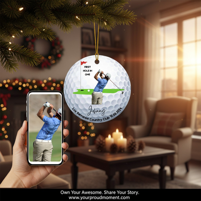 Ceramic Ornament - Personalized Golf First Hole in One Decoration