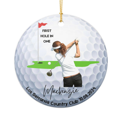 Ceramic Ornament - Personalized Golf First Hole in One Decoration