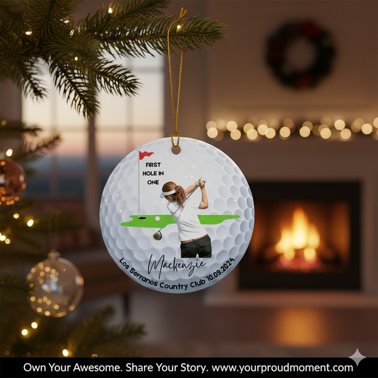 Ceramic Ornament - Personalized Golf First Hole in One Decoration