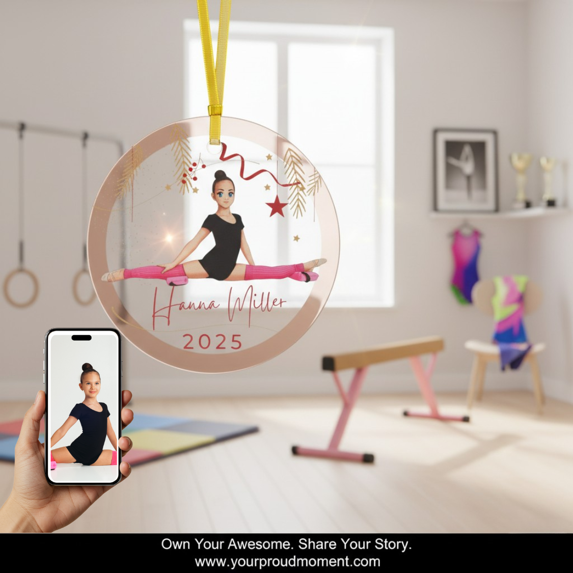 Gymnastic Animation Glass Ornament - Personalized Christmas Decoration