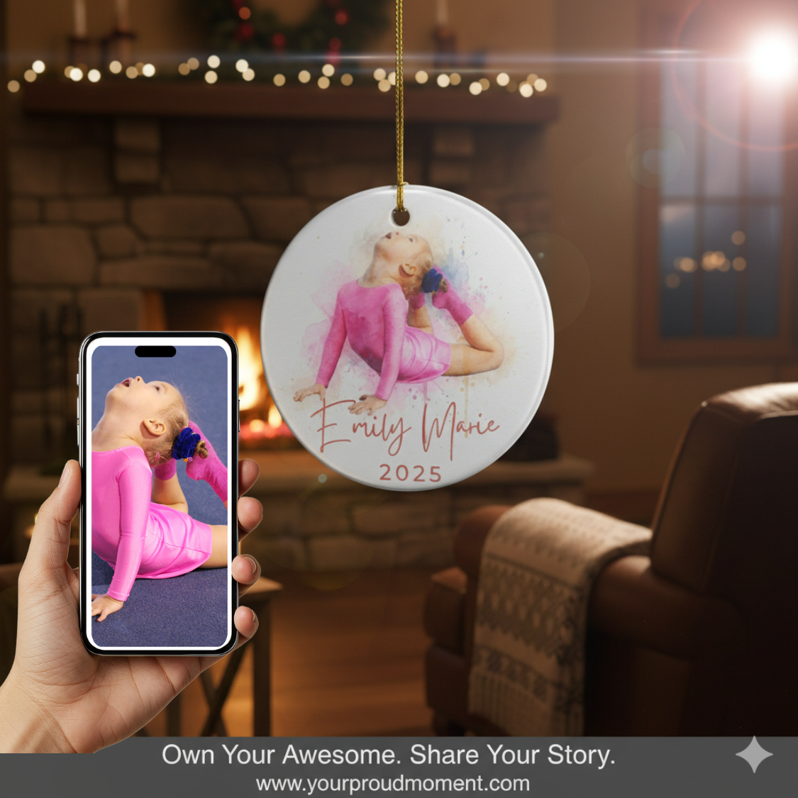 Personalized Ceramic Ornament, Gymnastics Holiday Decoration