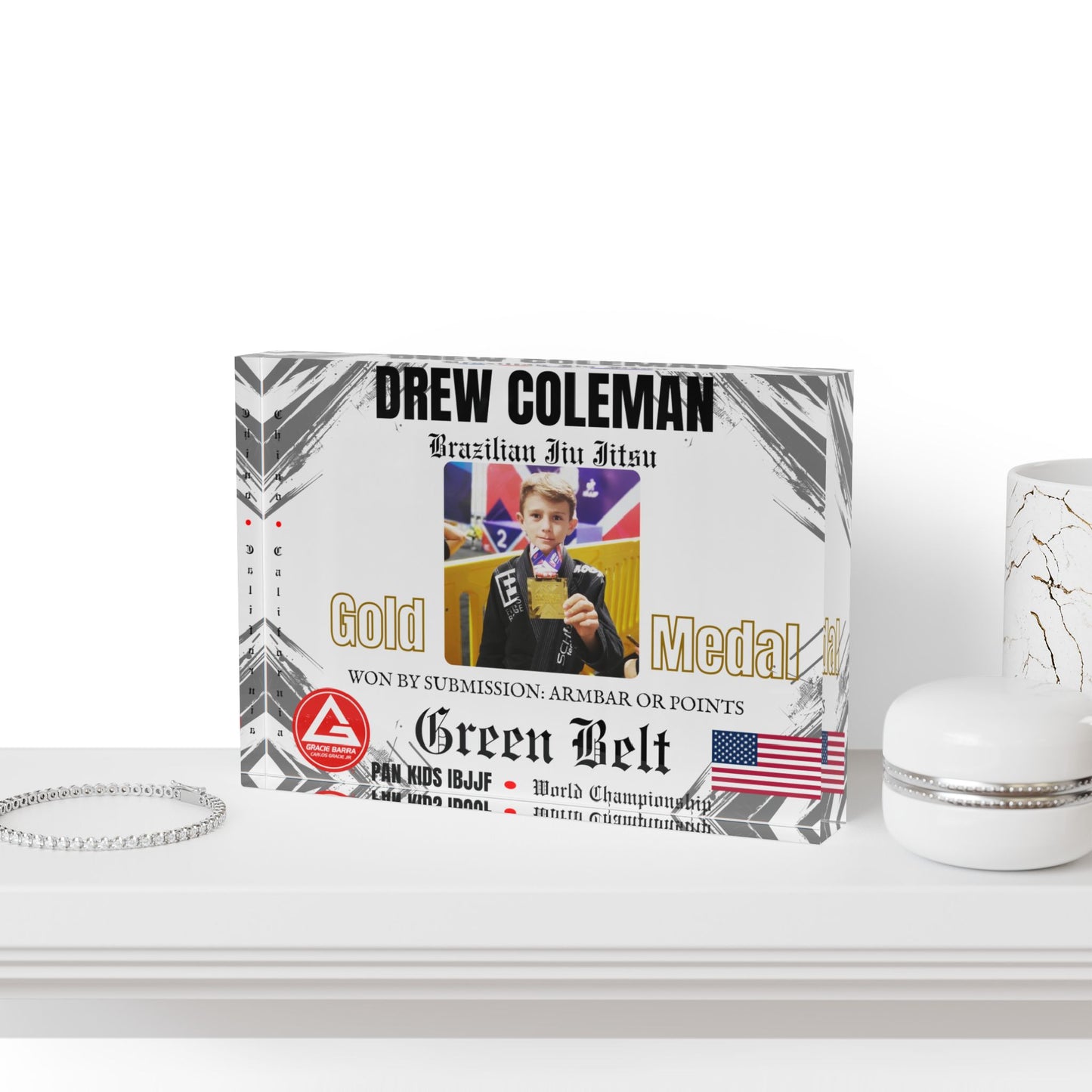 Personalized Photo Block - Kids Martial Art - BJJ - Judo Tournament Keepsake - White