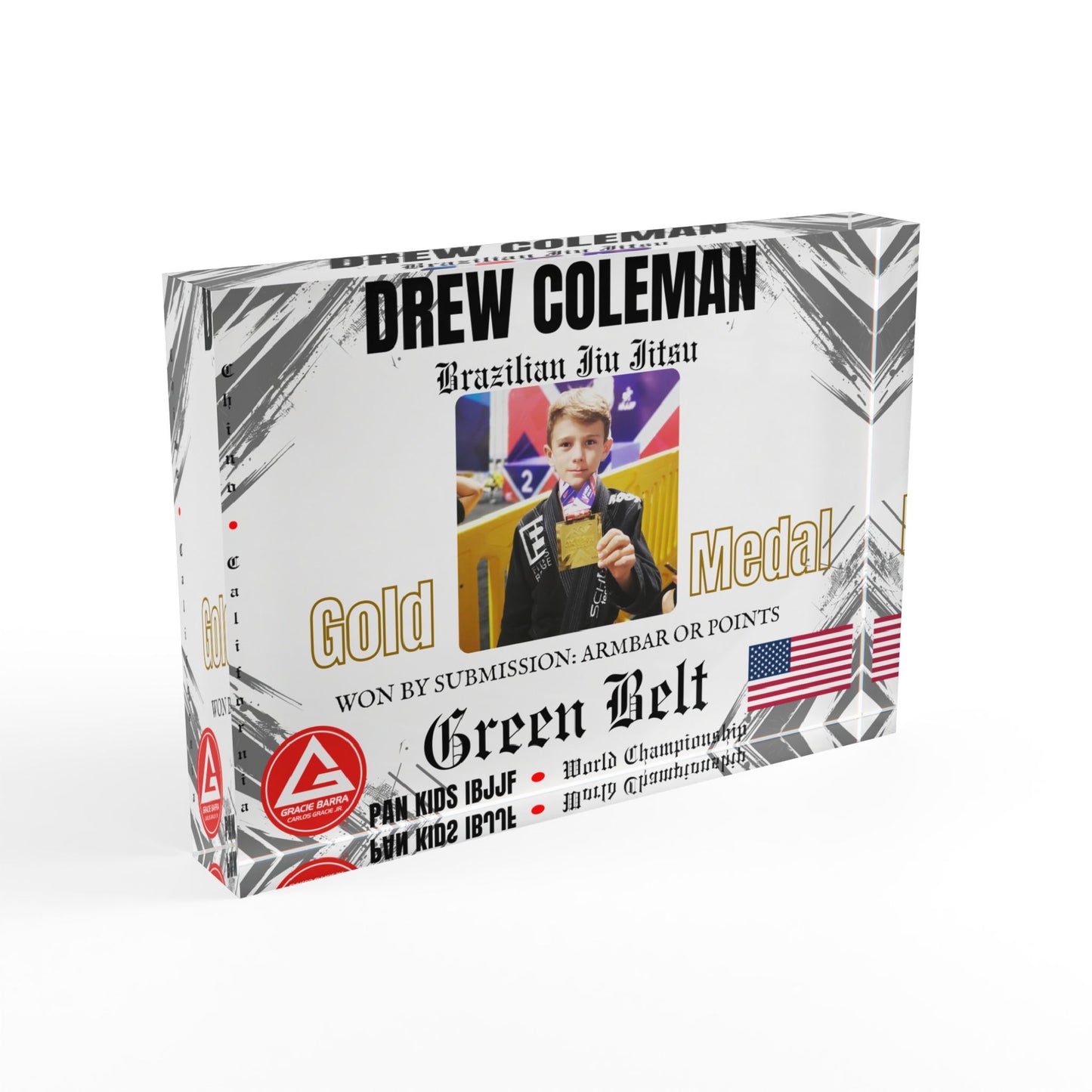 Personalized Photo Block - Kids Martial Art - BJJ - Judo Tournament Keepsake - White