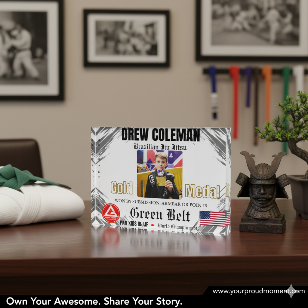 Personalized Photo Block - Kids Martial Art - BJJ - Judo Tournament Keepsake - White