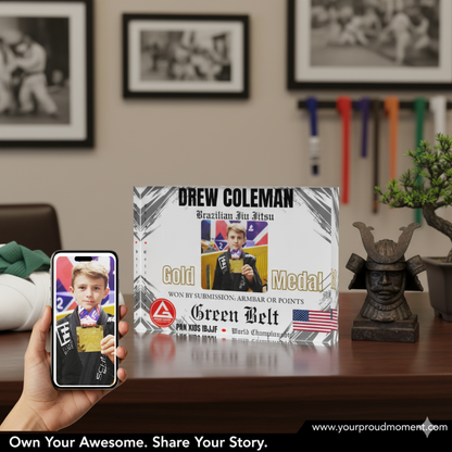 Personalized Photo Block - Kids Martial Art - BJJ - Judo Tournament Keepsake - White
