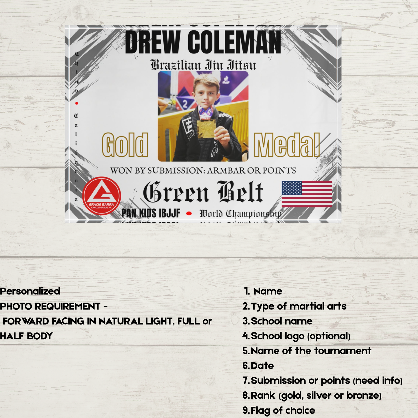 Personalized Photo Block - Kids Martial Art - BJJ - Judo Tournament Keepsake - White