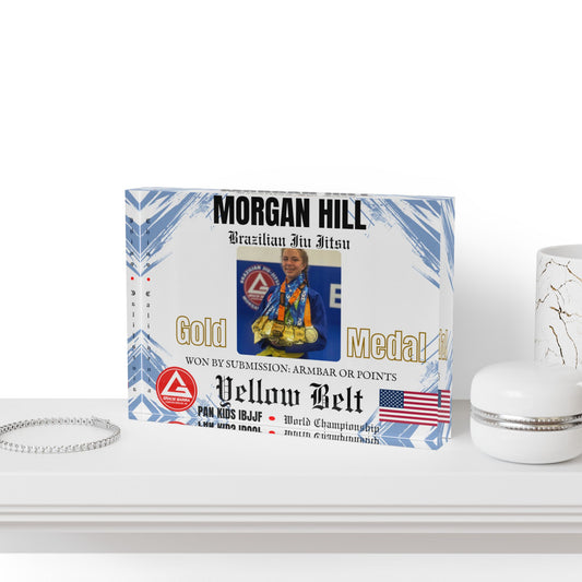 Personalized Photo Block - Kids Martial Art - BJJ - Judo Tournament Keepsake - White Blue