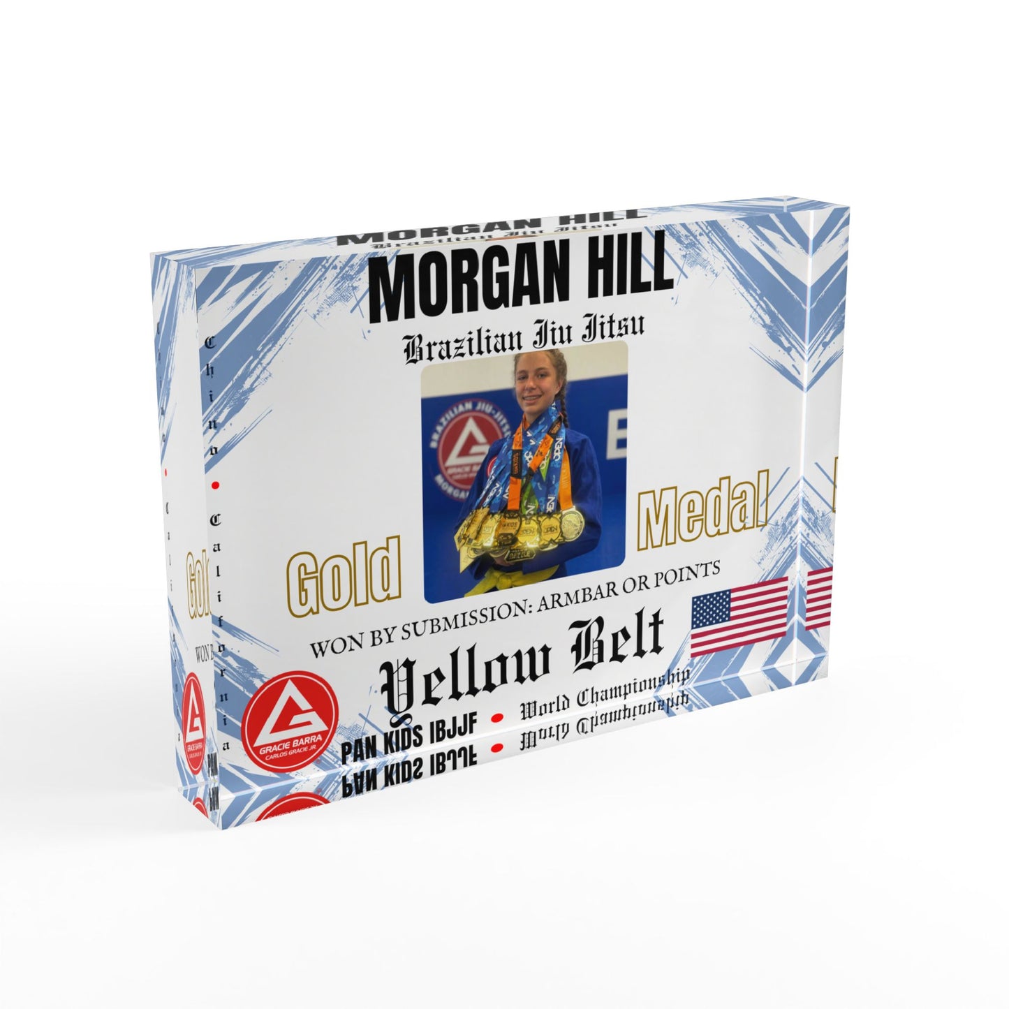 Personalized Photo Block - Kids Martial Art - BJJ - Judo Tournament Keepsake - White Blue