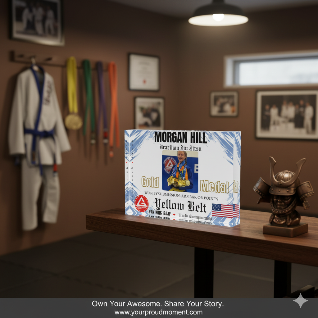 Personalized Photo Block - Kids Martial Art - BJJ - Judo Tournament Keepsake - White Blue