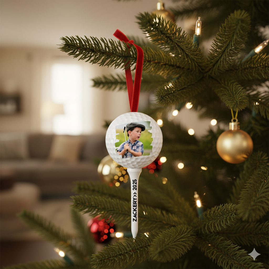 Personalized Golf Ball with Tee Ceramic Ornament