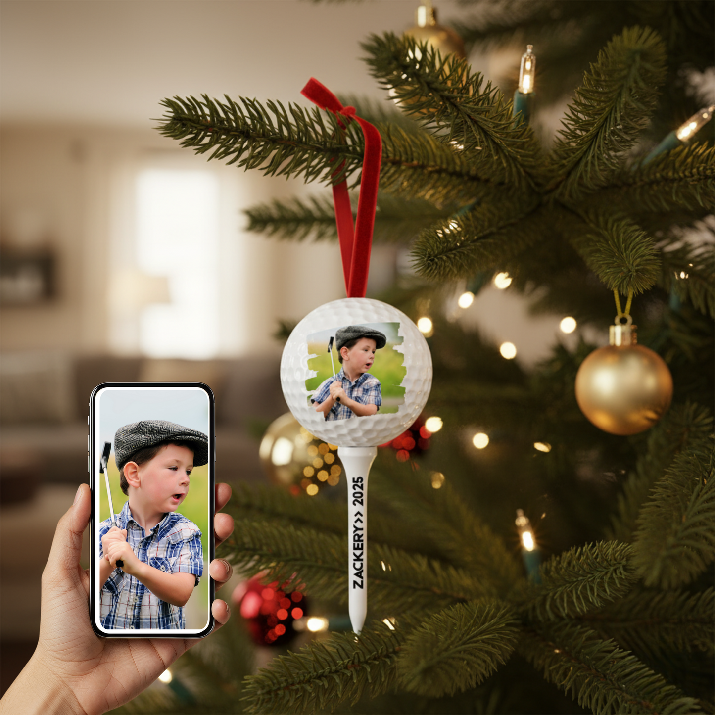 Personalized Golf Ball with Tee Ceramic Ornament