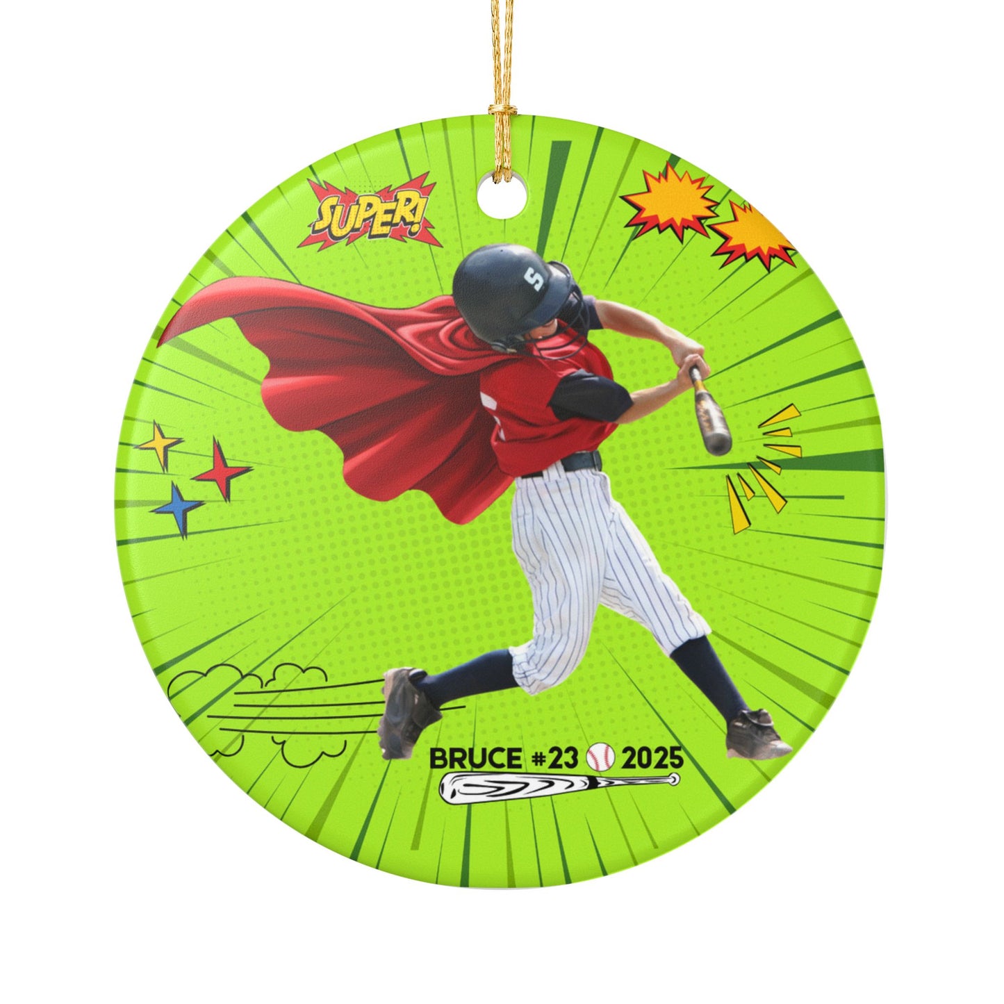 Personalized Superhero Baseball Ceramic Ornament