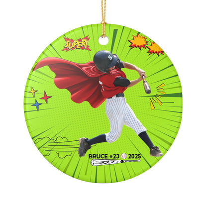 Personalized Superhero Baseball Ceramic Ornament