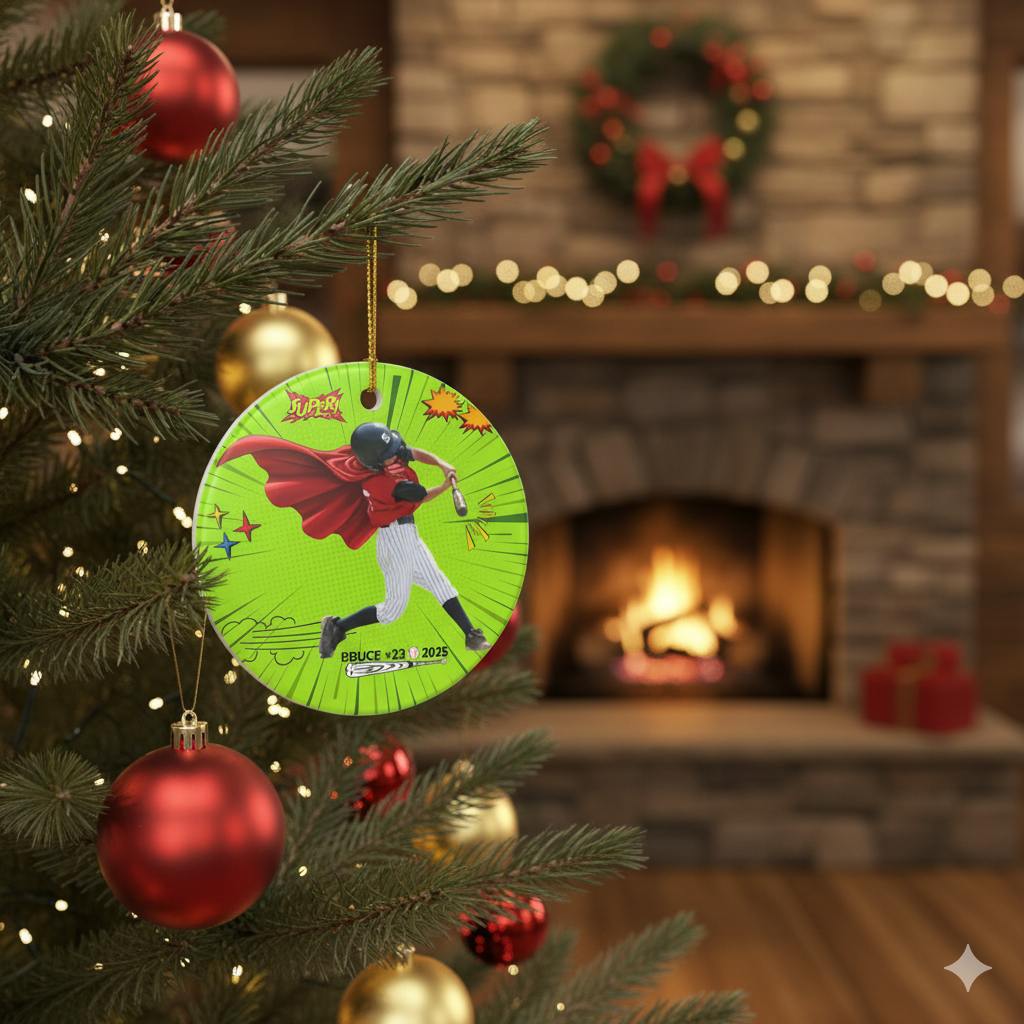 Personalized Superhero Baseball Ceramic Ornament