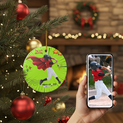 Personalized Superhero Baseball Ceramic Ornament