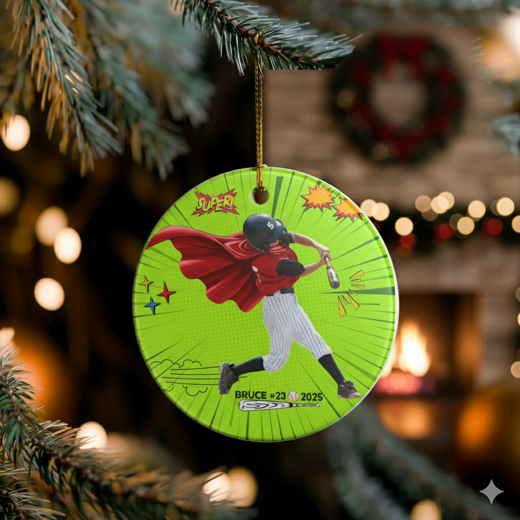 Personalized Superhero Baseball Ceramic Ornament