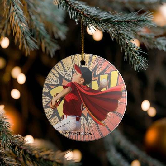 Personalized Superhero BOW Baseball Ceramic Ornament