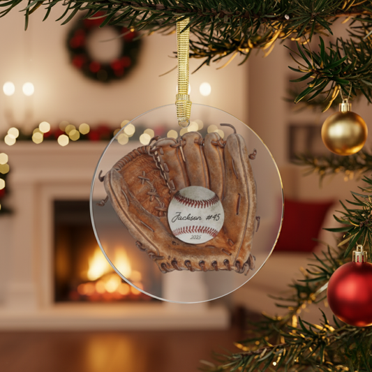 Personalized Baseball Glove and Ball Christmas Ornaments - Acrylic