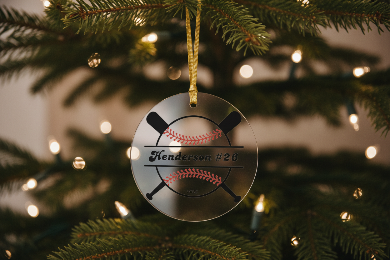 Personalized Baseball Ball with Bats Christmas Ornaments - Acrylic
