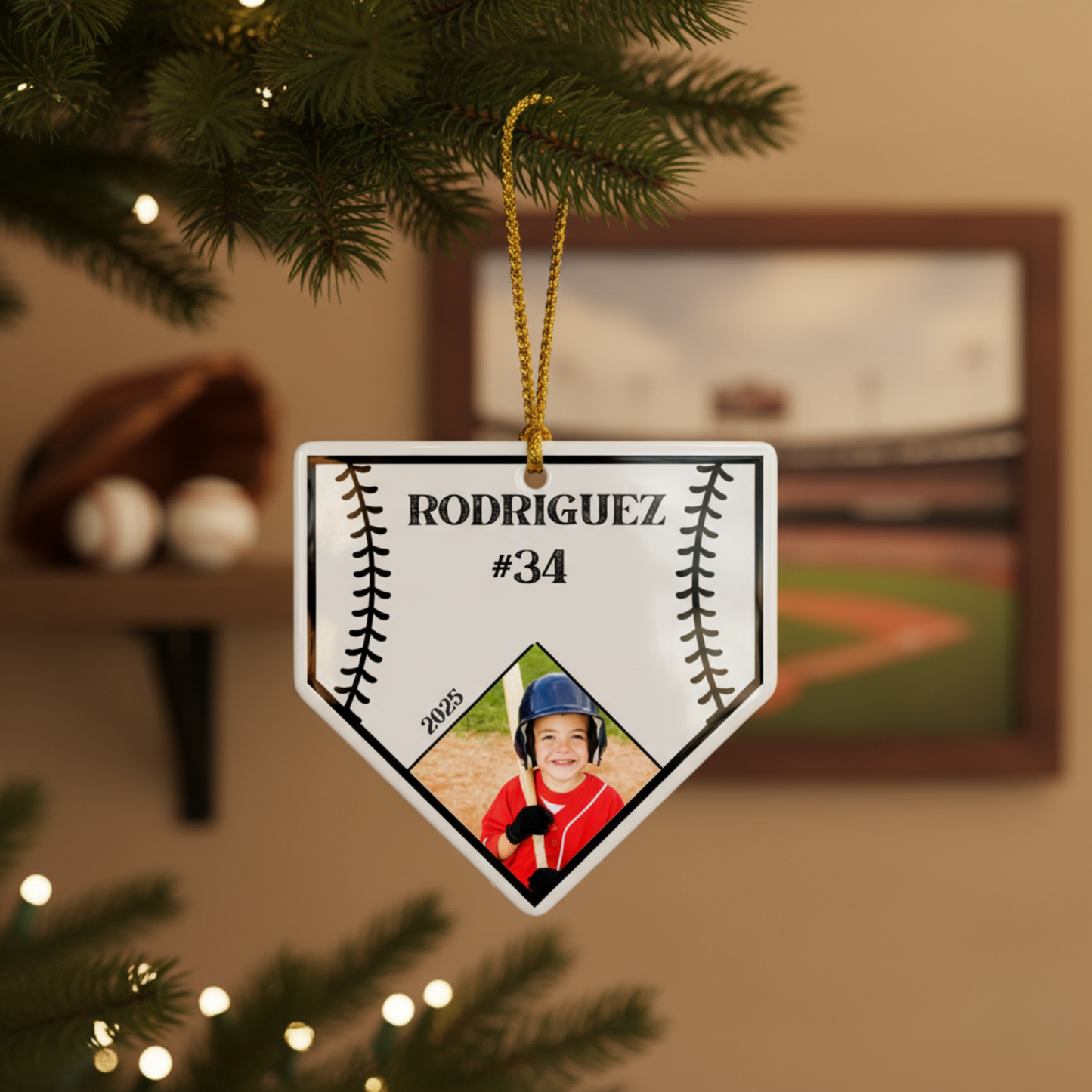 Personalized Baseball Diamond Mat Cut Ceramic Ornament