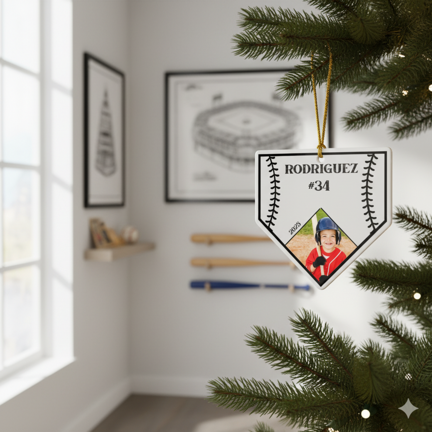 Personalized Baseball Diamond Mat Cut Ceramic Ornament