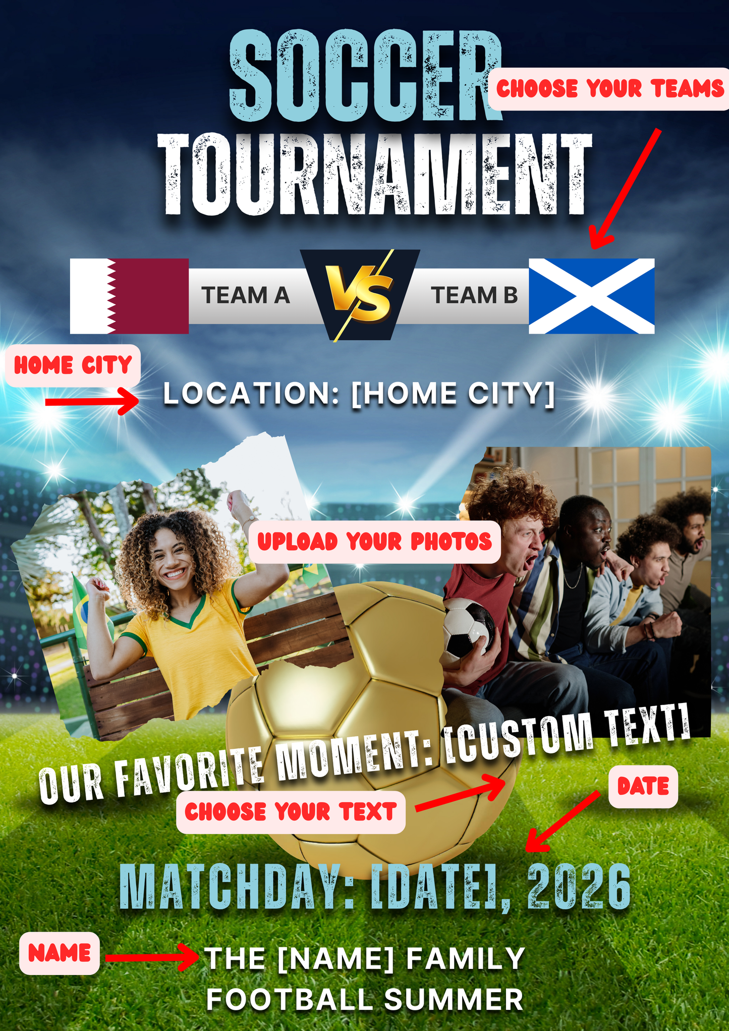 Personalized 2026 Soccer Family Watch Party Gloss Poster