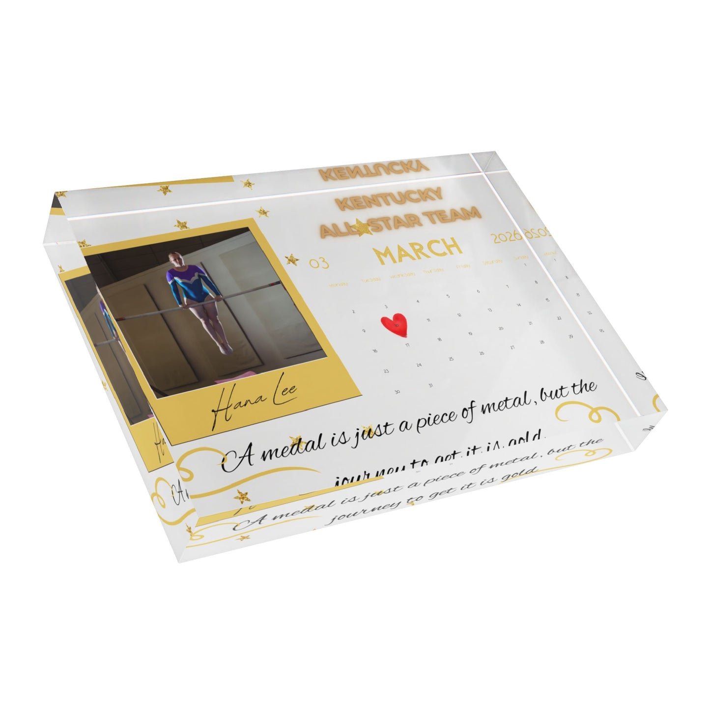 Personalized Gymnastics Winning Date Calendar Acrylic Display