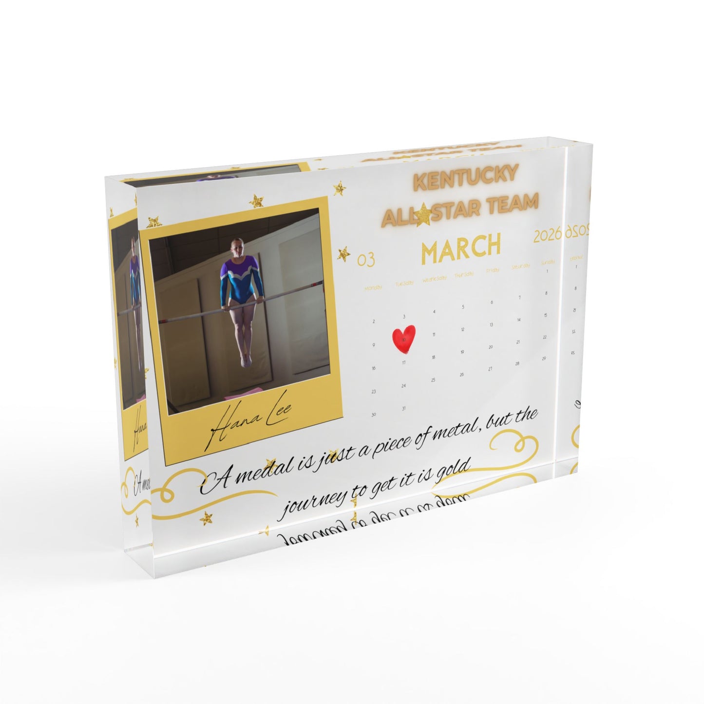 Personalized Gymnastics Winning Date Calendar Acrylic Display