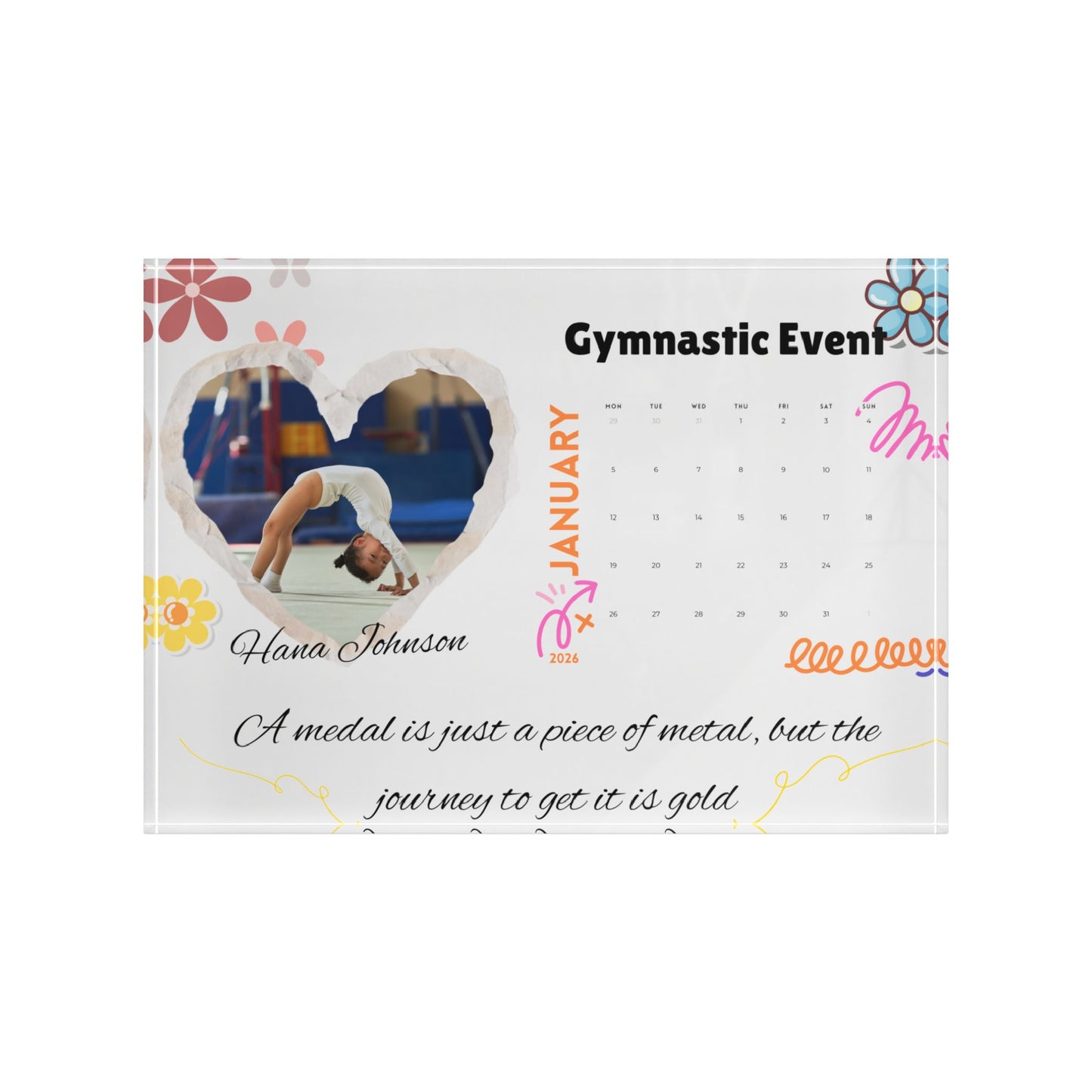 Personalized Gymnastics Winning Date Calendar Acrylic Display