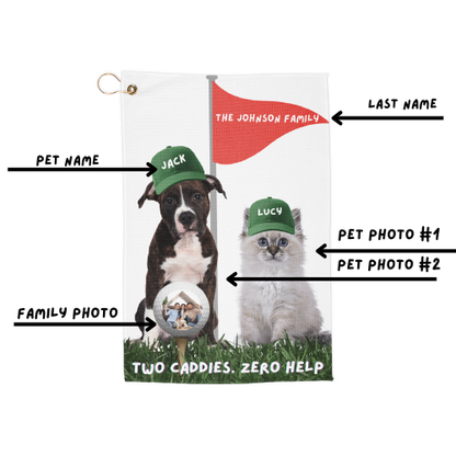 Personalized Golf Towel — Dog & Cat Golfer Design