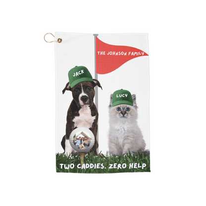 Personalized Golf Towel — Dog & Cat Golfer Design