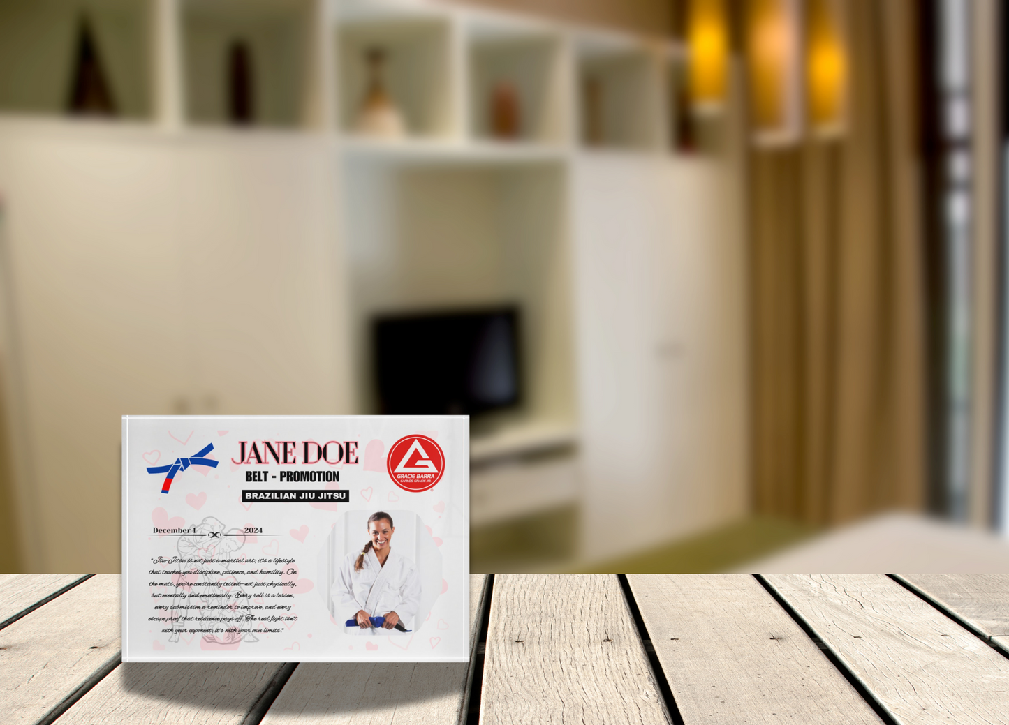 Personalized BJJ, Judo Belt Promotion Photo Block, Hearts Theme, Gift for Him and Her, Family Gifts
