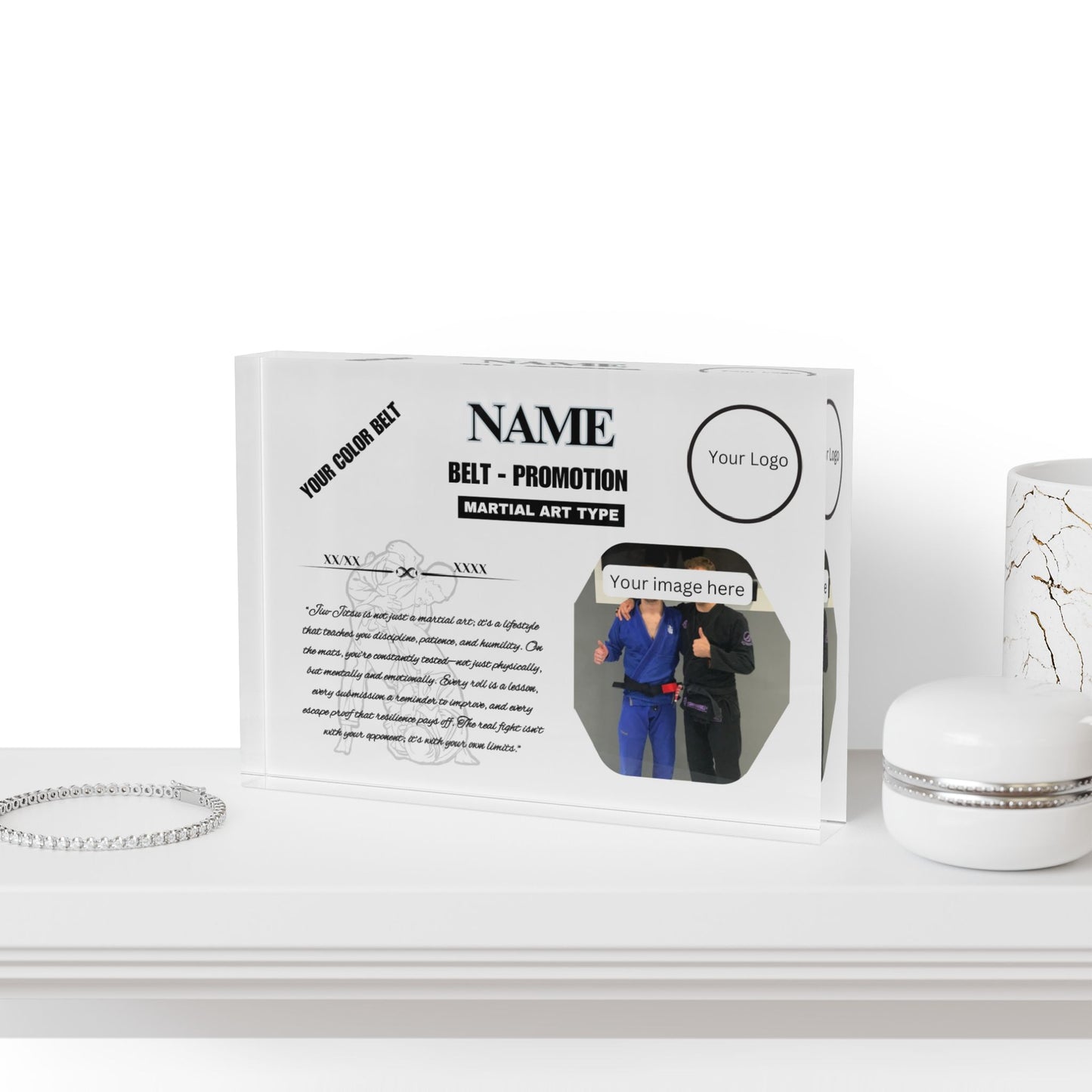Personalized Photo Block,  BJJ, Judo Belt Promotion, Gift for Him and Her, Family Gifts
