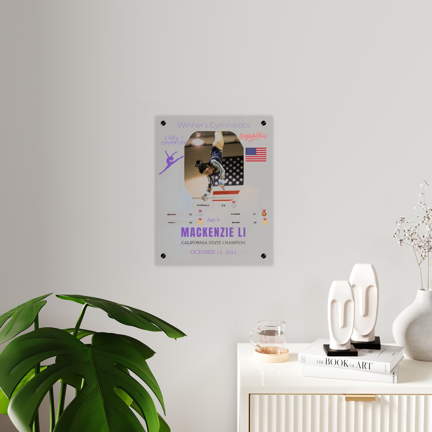 Personalized Acrylic Wall Art Panel for Gymnastics Champions