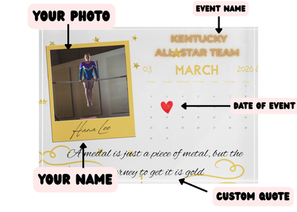 Personalized Gymnastics Winning Date Calendar Acrylic Display