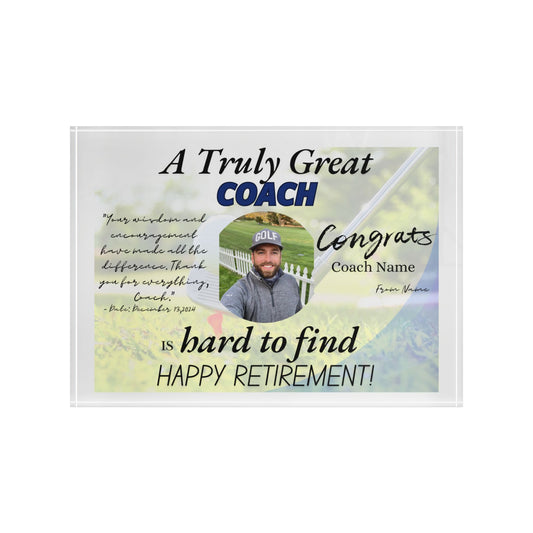 Personalized Retirement Photo Block for Coaches or Athletes - Customizable Gift with Inspiring Message