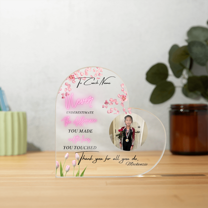 Personalized My Coach My Hero Heart Shape Acrylic Plaque