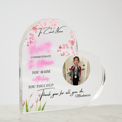 Personalized My Coach My Hero Heart Shape Acrylic Plaque