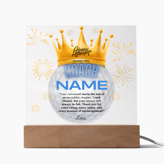 Personalized "Coach Retirement" Custom Acrylic Plaque with LED Base