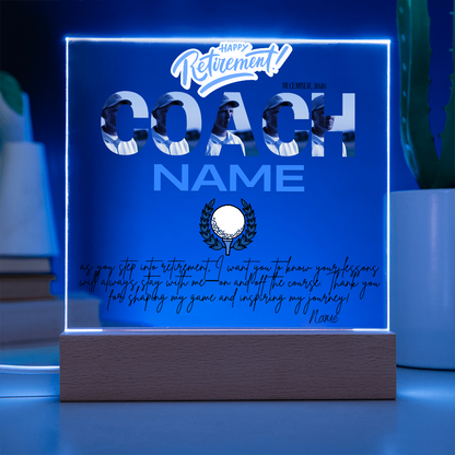 Personalized "Coach Retirement" Custom Acrylic Plaque with LED Base