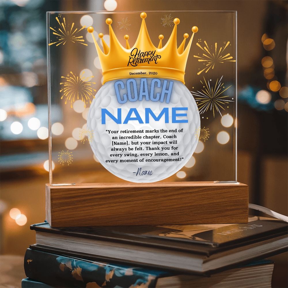 Personalized "Coach Retirement" Custom Acrylic Plaque with LED Base
