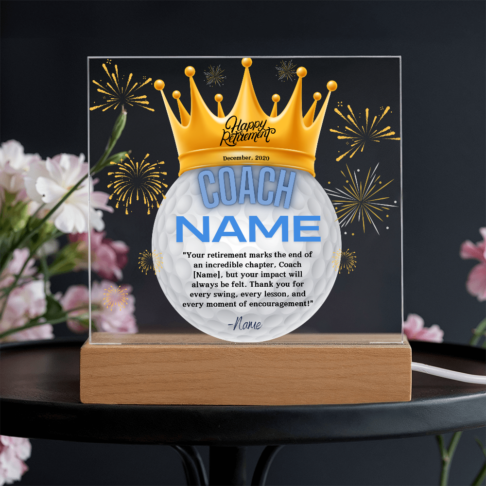 Personalized "Coach Retirement" Custom Acrylic Plaque with LED Base
