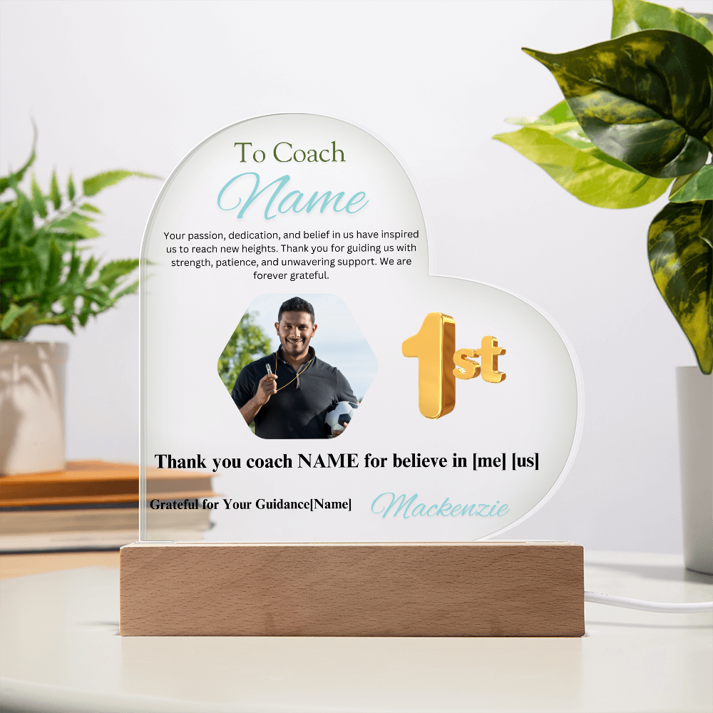 Personalized My Coach My Hero Heart Shape Acrylic Plaque