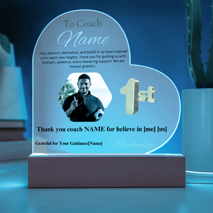 Personalized My Coach My Hero Heart Shape Acrylic Plaque