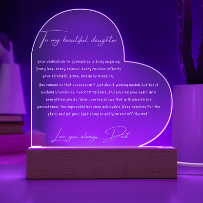 Engraved Acrylic Heart Plaque for Gymnasts - From Dad