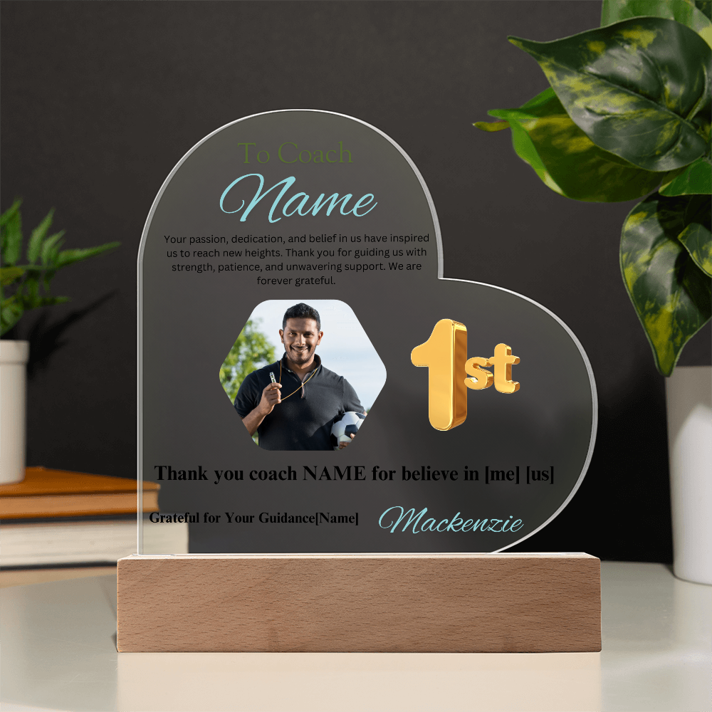 Personalized My Coach My Hero Heart Shape Acrylic Plaque