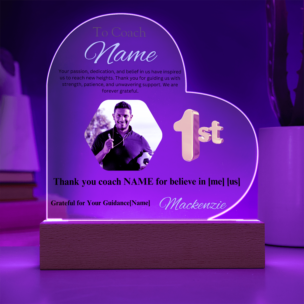 Personalized My Coach My Hero Heart Shape Acrylic Plaque