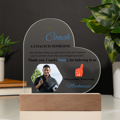 Personalized My Coach My Hero Heart Shape Acrylic Plaque