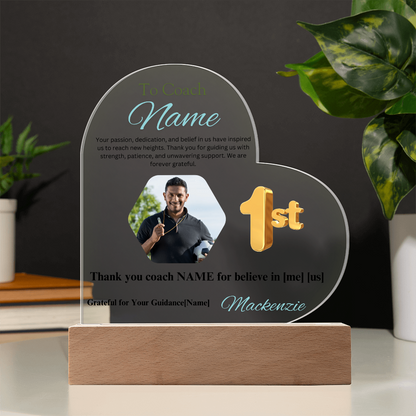 Personalized My Coach My Hero Heart Shape Acrylic Plaque
