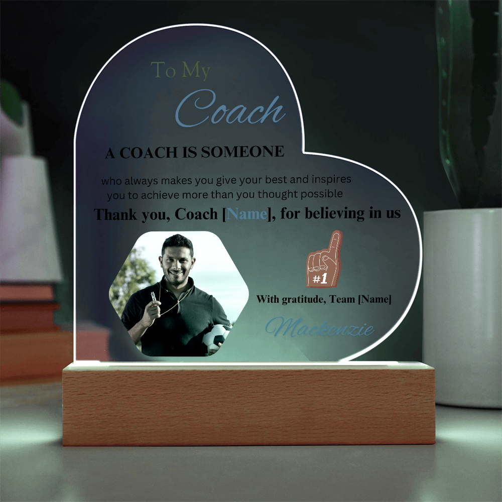 Personalized My Coach My Hero Heart Shape Acrylic Plaque
